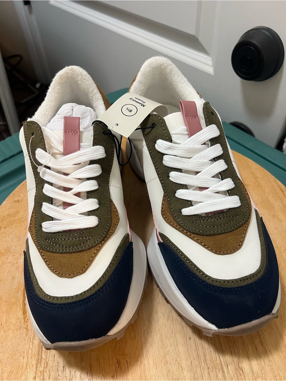 Multicolor Women's Casual Sneakers - White, Olive, Navy, Tan, Pink Accents